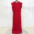 Women'S Formal Dinner Party Evening Gowns Elegant Red Diamond Shawl Sleeve Design Long Slim Fit Dress
