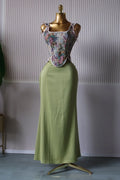 Women's Dress Set Print Bow Corset Top and Maxi Long Skirt Suit  Summer Elegant Evening Two 2 Piece Set Outfits