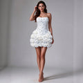 Luxury Sexy Rhinestone Strapless Prom Dress 3D Flower Off Shoulder Backless Bodycon Bandage Mini Wedding Guest Cocktail Gowns