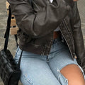 Women's Jacket New Vintage Imitation Leather Bomber Jacket Coat Top Women's Style