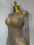 Women Sexy Mesh See Through Performance Dance Nightclub Rompers Singer Stage Outfit Sparkly Rhinestone Bodysuit Birthday Wear