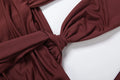 Knot Decoration Playsuit Women Halter Bandage Backless Tassel Folds Deep v-Neck Seeveless Elasticity Sexy Romper