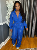 Casual Sporty 2 Piece Set Women Patchwork Tracksuit Full Sleeve Zip Crop Jacket+Shirring Pants Basic Trend Streetwear