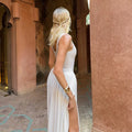 Irregular Plunge Square Collar Suspender Dress For Women Solid Color Sleeveless Backless Summer Clubs Party Ruched Dress