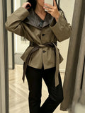 Chic Sashes Women Jackets Lapel Collar Long Sleeve Streetwear Loose Jacket for Daily Gathering Wear Autumn Fashion