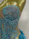 Luxury Sparkly Diamonds Pearls Strapless Mesh Maxi Dress Elegant Eveing Birthday Party Sexy Nightclub Performance Stage Costume
