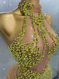 Sparkly Rhinestones Sexy Mesh See Through Dress Party Evening Prom Celebrate Birthday Dress Singer Dancer Show Stage Wear