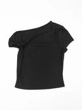 Sexy Irregular Knot 2-Piece Set Women Diognal Collar Crop Top+Capri Pants Stylish Solid Hottie Street Slim Outfits