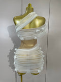 Women Sexy White One Shoulder Mesh See Through Bodysuit Dress Eveing Birthday Party Nightclub Performance Stage Photoshoot Wear