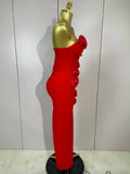 Newest Sexy Strapless Backless Red Flower Long Bandage Dress Women Celebirty Elegant Prom Evening Club Party Birthday Dresses