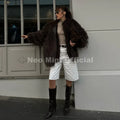 Ins Brand Fashion 2026 Winter Chocolate Brown Oversized Faux Fur Coat Women Fluffy Tassles Jacket Thick Chunky Overcoat