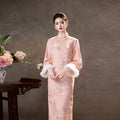 Pink Dress Long sleeved Cheongsam Winter Thick Improvement for Young Women High end Daily Qipao Dress