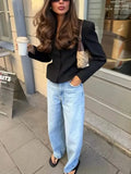 Black Loose Spliced Buttons Chic Jackets for Women Lapel Long Sleeve Commute Basics Jacket Female Summer Fashion
