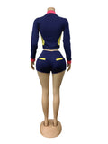 Casual Tracksuit 2-Piece Set Women Patchwork Zip Letter Print Jacket+Drawstring Shorts Matching Simple Sporty Outfit