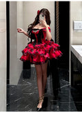 Olivegirl Sweet Lace Dress Lolita Red Cute Girl Spring High-end Women Summer Birthday Party Elegant Princess Lolita Dresses