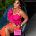 New Fashion Orange Color Women Sleeveless Sexy V-Neck Ruffles Bodycon Mid-calf Bandage Dress Birthday Celebrate Party Dress