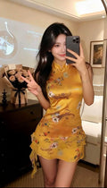 Olivegirl Chinese Style Retro Printed Cheongsam Dress Qipao Women's Clothing 2026 Summer Sexy Elegant Slim Hip Hugging Dresses