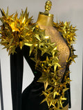 Women Sparkly Gold Rhinestone Black Velvet Long Sleeve Bodysuit Evening Party Club Gala Hosts Night Club Bar Stage Costumes