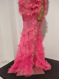 Women Birthday Evening Party PhotoShoot See Through Nightclub Stage Wear Sparkly Diamond Strapless Mesh Ruffled Slit Long Dress