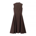 Solid Minimalist Slimming Dresses for Women O Neck Sleeveless High Waist Temperament Dress Female New