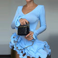 Fashion 3d Flower Women's Short Dress Slim V-neck Buttons Flare Sleeve Lace Up Party Dresses 2026 Summer Lady Solid Beach Robes