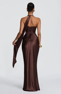 Elegant Satin Corset Long Dresses Luxury Women's Halter Backless Maxi Dress Evening Wedding Guest Party Prom Gown Brown Red 2026