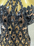 Sexy Crystal Mesh Halter Mini Dress Women Sheer Sequin Embellished Bodycon Outfit Birthday Party Nightclub Performance Costume