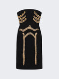 Chic Spliced Tassel Stapless Dress for Women Sleeveless High Waist Patchwork Sequined Luxurious Runway Style Dresses Female