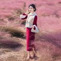 Red New Chinese Suzhou Long sleeved Cheongsam Winter Thick Improved Young Women's High end New Year's Worship Dress Qipao Dress