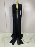 Luxury Elegant Birthday Party Prom Sparkly Diamonds Long Sleeves Mesh See-Through Maxi Abaya Women Evening Wedding Guest Gowns