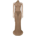 Sexy Sheer Lace Dress Women One Shoulder Cape Sleeve Evening Party Night Out Backless Prom Bodycon Maxi Dress Robe Femme