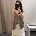 Sexy Sequined Women's Sling Top Irregular Hem Pleated V-neck Sleeveless Backless Vest 2026 Summer Lady Beach Chic Camisole