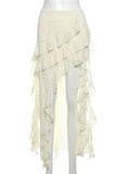 Tassels Women Skirts Chic Irregular Hem Multi-Layered Ruffles Lace Patchwork Summer Trend Skinny Versatile Bottoms