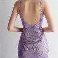 Women Strap Party Maxi Dress Sexy V Neck Evening Dress Celebrity Purple Sequin Dress Long Prom Formal Occasion  Dress