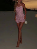 Solid Embroidered Lace Dresses for Women Square Collar Sleeveless Wavy Scalloped Hem Skirt for Tropical Sunset Trip