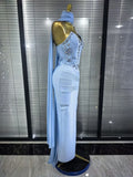 3 Colors Women Sexy Strapless Shining Crystal Bodycon Long Bandage Dress Evening Party Celebrate Elegant Cocktail Outfit