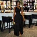 2026 New Women Birthday Party Dress Summer Slim Elegant Sleeveless Skew Collar Tassel Long Dresses Street Vintage Dress