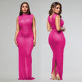 Fall Diamonds Hot Rhinestones O-neck Women Sleeveless Bodycon Long Dress Birthday Party Evening Prom Maxi Dresses