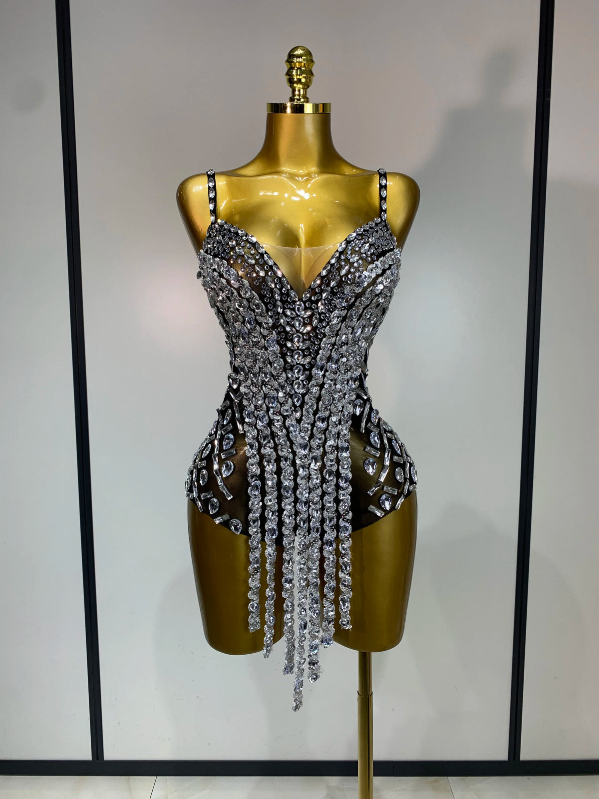 Sparkly Rhinestones Tassels Black Red Bodycon Bodysuits Nightclub Performance Stage Outfit Luxury Birthday Photo Shoot Clothing