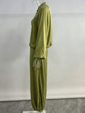 Solid Spliced Buttons Two Piece Set Female Stand Collar Long Sleeve Top Retro Chinese Women's Trousers Sets Fashion
