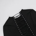 Hollow Shirring Sexy Dress Women Hipster Full Sleeve Coquette Midnight Party Clubwear Stretch Skinny Mini Bodycon