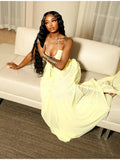 Sexy Yellow Chiffon Halter Maxi Dress Lady Chic Hollow Out Backless Lace Up Sleeveless See Through Robe Female Spring Party Wear
