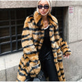 Women Tiger Striped Faux Fur Long Coat Lapel Fluffy Plush Luxury Oversized Overcoat With Side Pockets Winter Warm Outerwear 2026