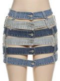 Slimming Sexy Irregualar Skirt For Women High Waist Holloe Out Patchwork Buttons Temperament Denim Skirts Female
