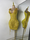 Luxury Rhinestones Mesh Short Dress Women Sexy Transparent Performance Stage Costume Black V Neck Nightclub Birthday Clothes