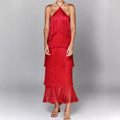 Solid Spliced Tassel Dresses for Women Halter Sleeveless High Waist Temperament Dresses Female Fashion New