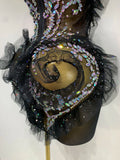 Sparkly Rhinestone Strapless Black Mesh See Through Mini Dress Women Eveing Party Birthday Singer DJ Nightclub Bar Stage Costume