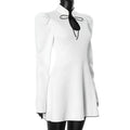 White Lace Up Short Dress Women's Elegant Stand Collar Long Sleeve Slim A Line Party Evening Gown Retro Summer Dress