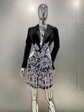 Women Cross-Border Foreign Trade Luxury Rhinestone Fringe Sexy Hollow Suit Dress Fashion Hot Girl Party Dress