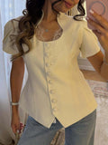 Solid Loose Spliced Lace Shirts for Women Square Collar Short Sleeve Korean Design Shirt Female Summer Fashion New